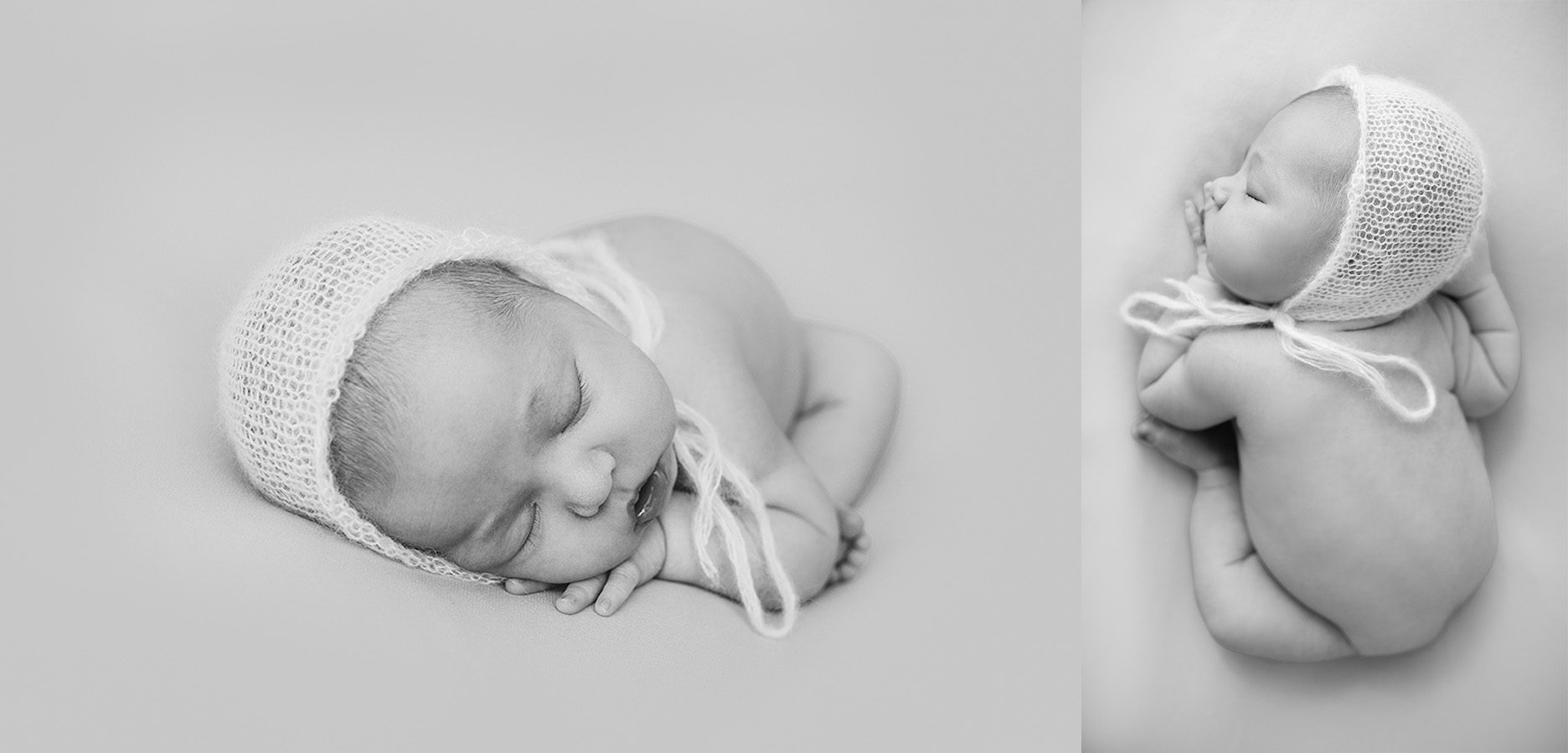 Edmonton newborn photographer - newborn posed on purple in black and white